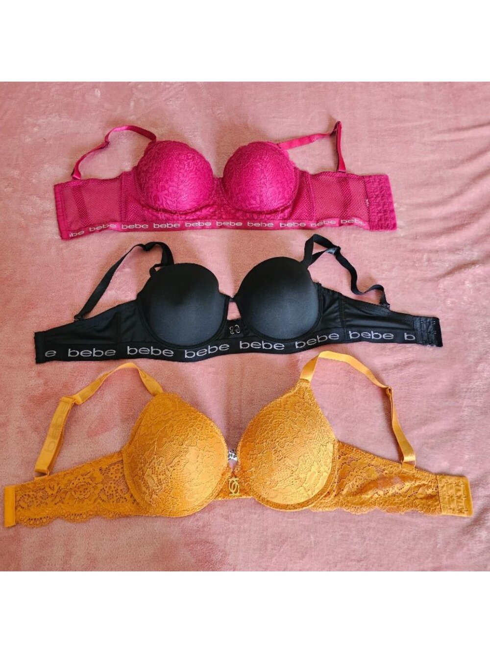 Bebe Push-Up Bra- Trio - Golden Mustard, Fuchsia & Black - Size 34DD - Picture 3 of 15